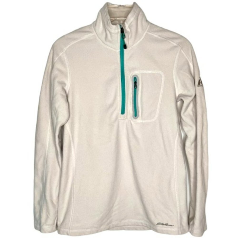 Eddie Bauer First Ascent Fleece Pullover 1/2 Zip Long Sleeve - Ivory/Teal - S